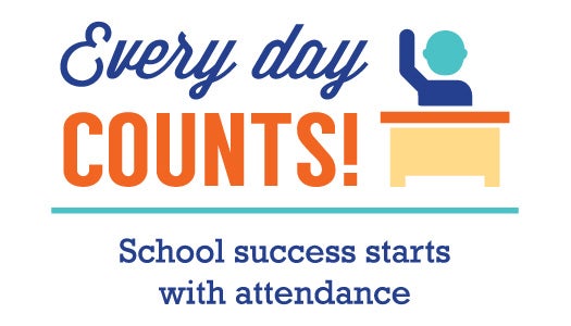 Everyday Counts! School success starts with attendance student icon at desk