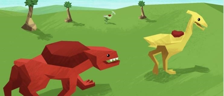 graphic art of dinosaurs roaming around grasslands