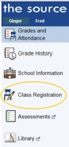 The Source program showing the Class Registration with yellow circle.